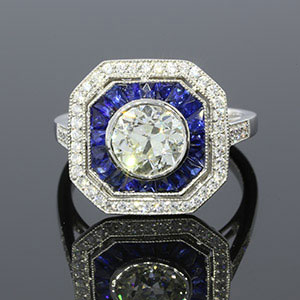 2.42CTW Vintage Diamond and Sapphire Ring