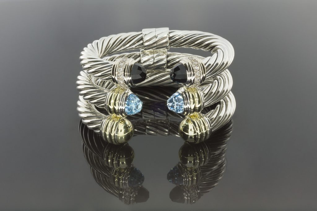 David Yurman sterling silver cable bracelets.